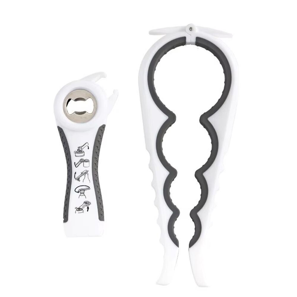 Bottle Jar Can 4 in 1 Multifunctional Opener Non-Slip Handle 2 Piece Set (White)
